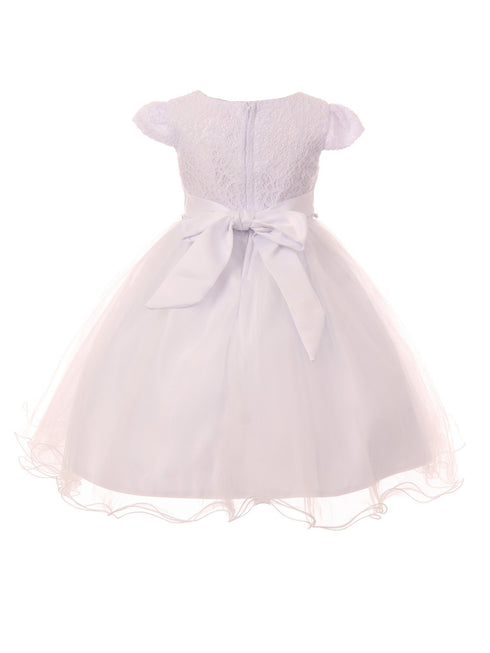 Rain Kids Little Girls White Satin Triple Tulle Overlay Baptism Dress 2-6 - SophiasStyle.com